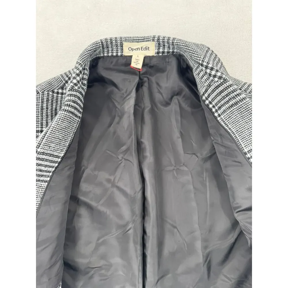 Nordstrom Open Edit Mens Glen Plaid Coat Black White Check Overcoat Large NWOT - Picture 6 of 11